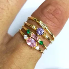 

4PC/Set vintage Shiny Zircon Crystal Ring Wedding Engagement Ring Set Fashion Party Gift Simple Gold Silver Circle Bohemian