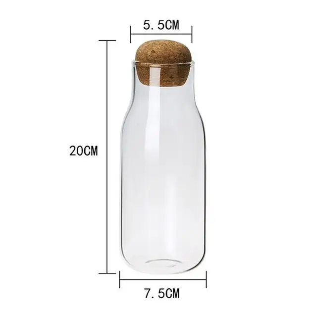 Creative Transparent Glass Water Juice Milk Bottle Clear Heat-resisting Milk Juice Water Glass Bottle with Wooden Stopper 6