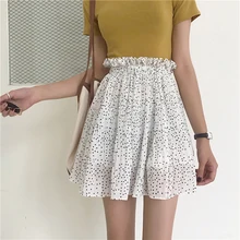 Шифоновое в горошек сладкий империи Harajuku Для женщин мини-юбка летние офисные плиссированные элегантный Повседневное оборками Симпатичные Высокая Талия юбки