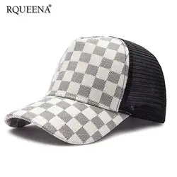 Rqueena корейский стиль для женщин Шапки белый/черный бейсбол кепки женщина сезон: весна-лето плед s Женская шапка для BC009