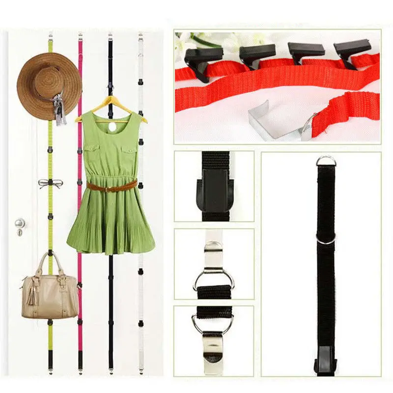 cheap 1 pc Adjustable Door Strap Hanger Storage Holders Clothing Hat Bag Clothes Coat Organizer 7 Hook 210cm
