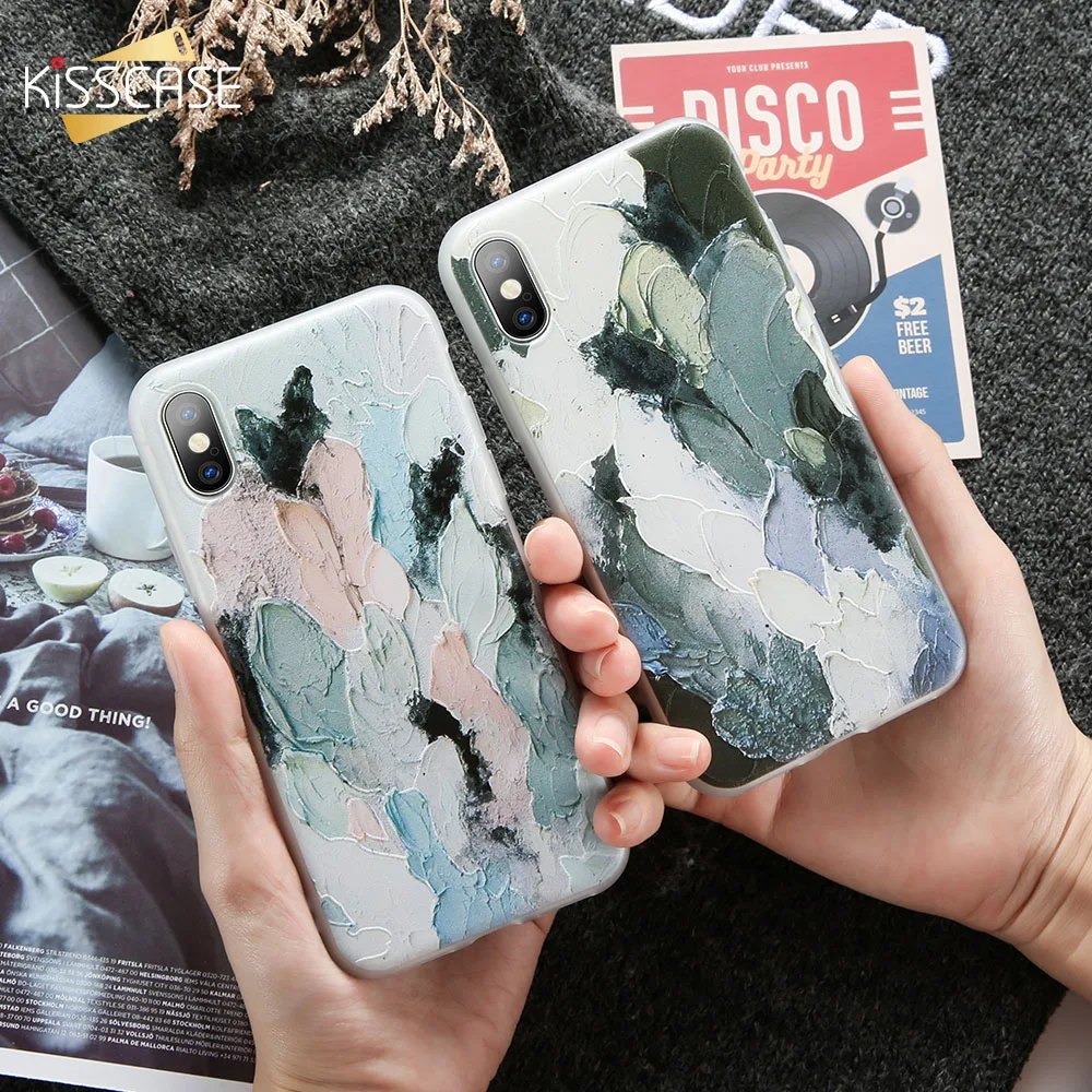 KISSCASE Watercolor Phone Case For iPhone 6 6S 7 8 Plus 5 5S SE X XS MAX XR Embossed Matte Coque |
