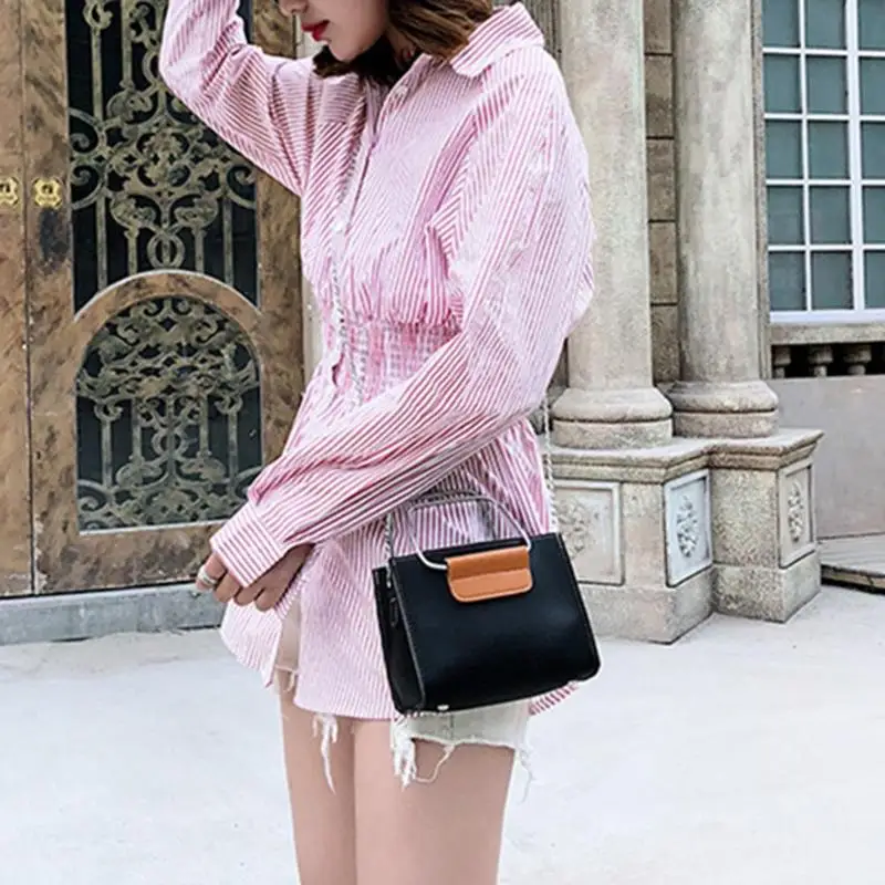 Women Simple Messenger Shoulder Handbags Casual PU Leather Crossbody Chain Bag Small Top-handle Bags