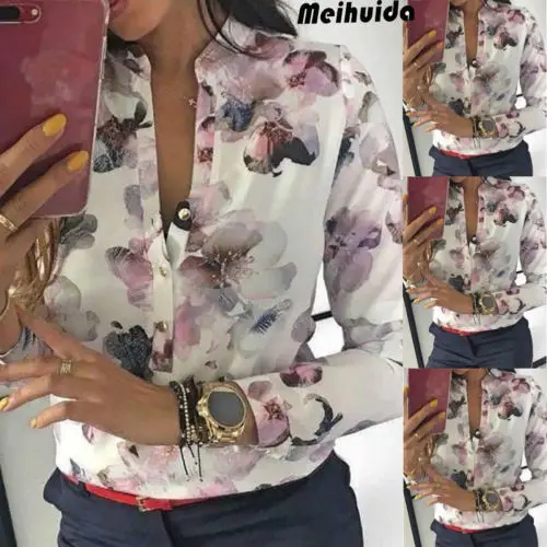 

Fashion Floral Print OL Women Ladies Casual Long Sleeve Top T-Shirts Blouses