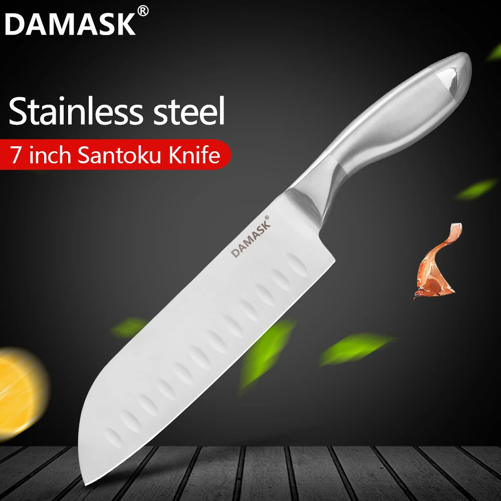 

Damask Stainless Steel Kitchen Knives 7 Inch Santoku Knife Ultra Sharp Paring Utility Chef Bread Slicing Knife Cooking Accessory