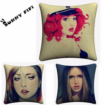 

Cartoon Sexy Women Draw Decorative Cotton Linen Cushion Cover 45x45cm For Sofa Chair Pillowcase Home Decor Almofada