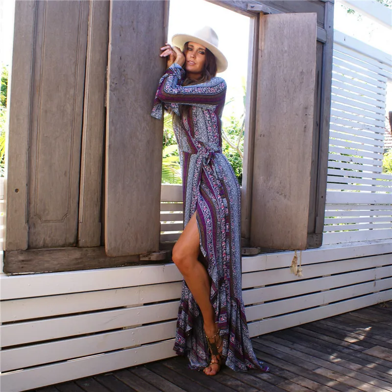 boho split long dress