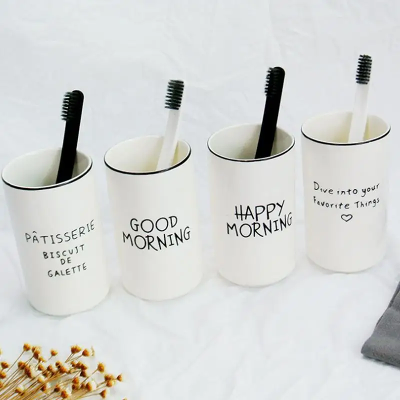 

Creative Japanese Hotel Brushing Ceramic Cup Nordic Wind Couple Mouth Cup Simple Toothbrush Cup Bathroom Accessories