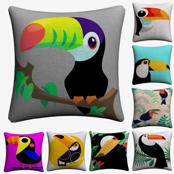 

Toucan Cartoon Geometric Kids Art Decorative Cotton Linen Cushion Cover 45x45cm For Sofa Chair Pillow Case Home Decor Almofada