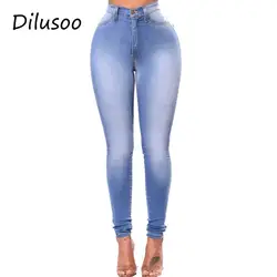 DIlusoo узкие эластичные джинсы брюки для девочек Высокая талия Европа джинсовые узкие брюки 4 Сезона Женские повседневные джинсы Ковбой