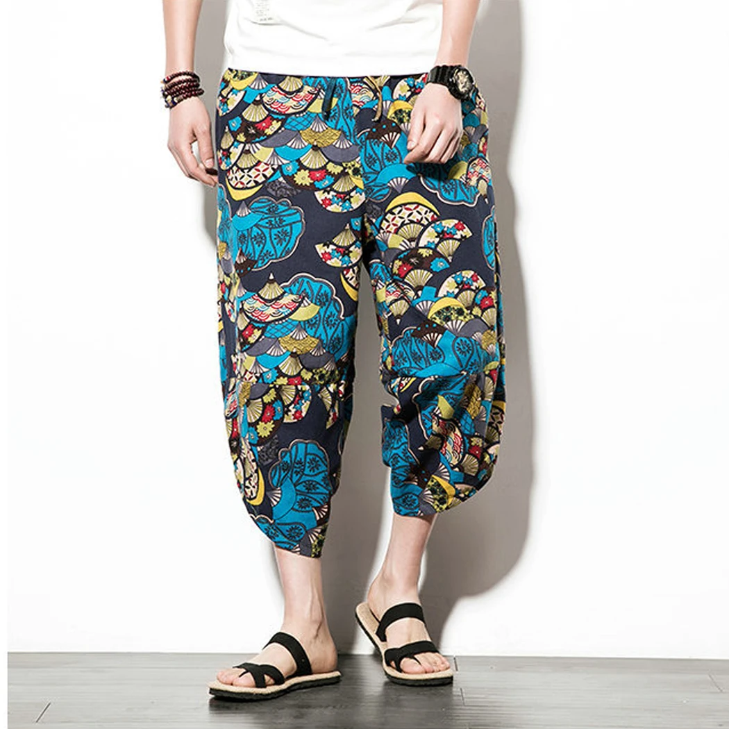 Plus Size L-5X Men Harem Pants Summer Cotton Linen Hip Hop Pants Joggers Casual Printed Loose Baggy Cross Pants Male Trousers