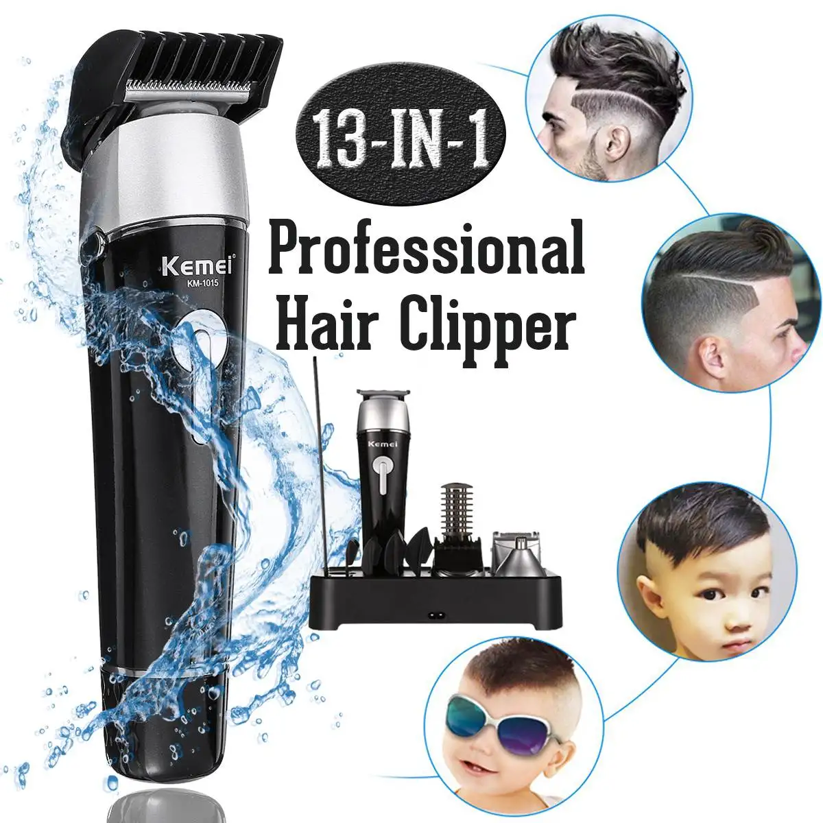 

Kemei 13 in 1 Multifunction Hair Clipper Waterproof Hair Trimmer Electric Beard Trimmer Hair Cutting Machine Trimer EU KM-1015