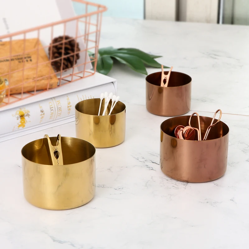 

Gold 304 Stainless Steel Storage Jar Tank Scandinavian Electroplated Style Sundries Flower Vase Desk Storage Tin for Home Makeup
