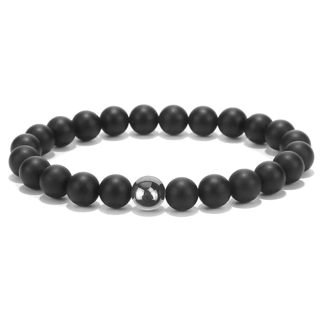 

Lucky Charm Matte Black Natural Stone Bracelets & Bangles For Men Jewelry Simple 8mm Beads Hand Chain Shellhard femme bijoux