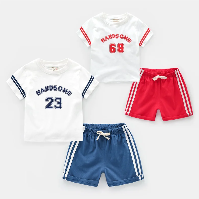 

1-7 Years Toddler Clothes Summer Cotton Sports Outfits Boys Clothes Set Letter T-shirt + Shorts Football Tracksuit For Baby Boy