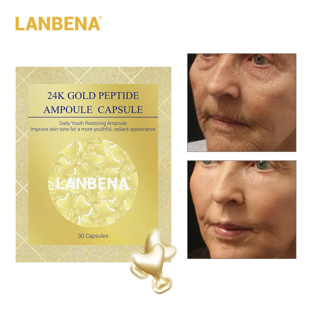 

Lanbena 24k Gold Peptide Wrinkles Face Ampoule Capsule Facial Cream Day Skin Whitening Serum Anti-aging Lifting Firming 30grain