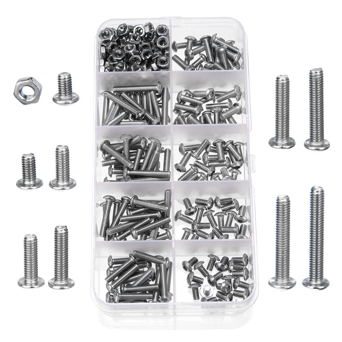 

340pcs New M3 A2 Stainless Steel Hex Screw Nuts Bolt Cap Socket Assortment Set 5/6/8/10/12/14/16/18/20mm