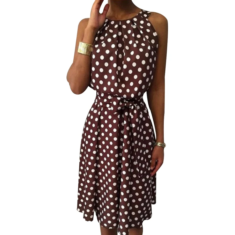 

Women Polka Dot Dress 2019 Elegant Women Summer Sundress Dresses Short Sleeve Belt Dresses Off Ladies Sleeveless Plus Size Dress