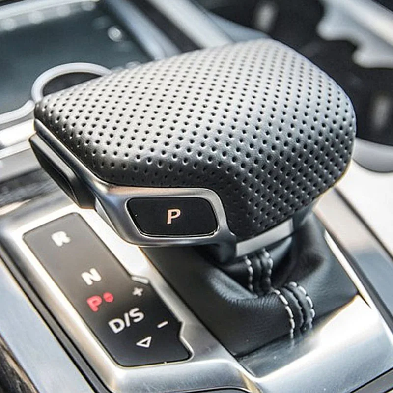 BODENLA Punch Perforation Leather Shift Knob Cover Case For Audi- A4 B9 A5 Q5 Q7