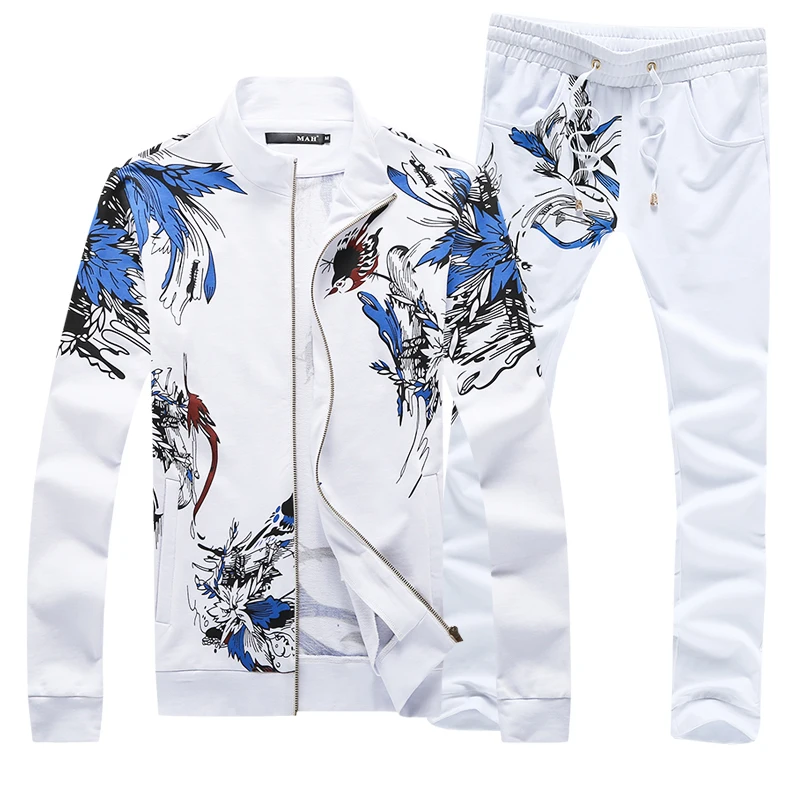  High quality Men two-piece set Asia size S - 5XL Men Jacket & Drawstring pants White and black