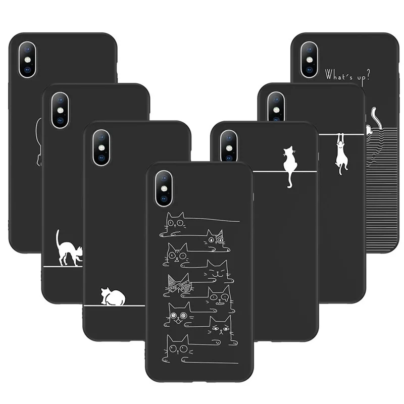 Lovebay мягкие черные чехлы для телефонов с котом для Iphone 6, 6 S, 7, 8 Plus, XS Max, XR, X, ультра-тонкий силиконовый чехол с милым рисунком