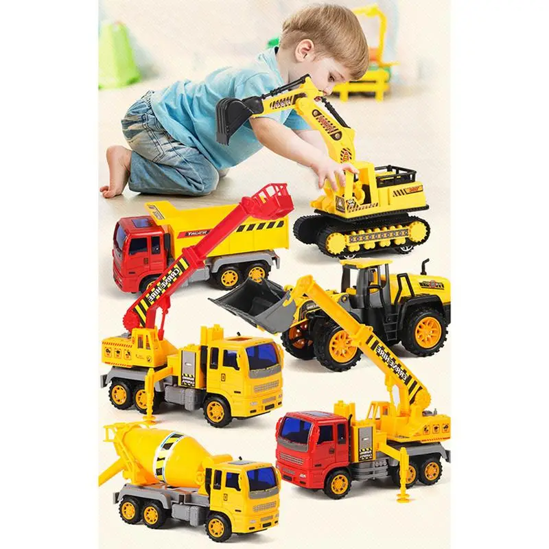 

6 Styles Mini Simulation Plastic Construction Engineering Vehicle Excavator Set Truck Car Model For Boy Kids Gift
