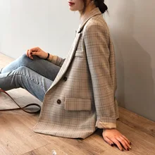 2019 Early Spring Retro Lattice Suit Loose Coat Woman Suit Jacket Casual Blazer Female Tops Vintage Outerwear Plaids Coat
