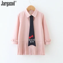 Платье для девочек с длинными рукавами; модное платье розового цвета с галстуком-кошкой; милая весенняя одежда; детская одежда; одежда принцессы