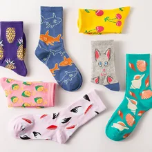 Фрукты экипажа носки унисекс Happy Для мужчин Для женщин Животные морепродуктов забавные Стиль хлопок Ins красочные Street Skater характер Femme Homme Длинные