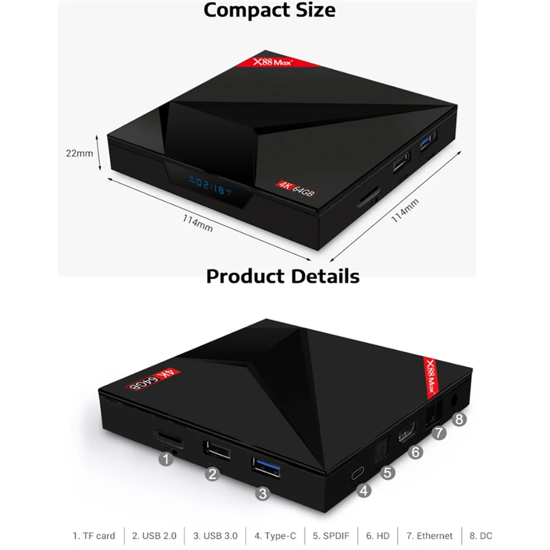 Новейший Android 9,0 tv Box X88 Max/Plus USB3.0 Bluetooth 4K HD медиаплеер