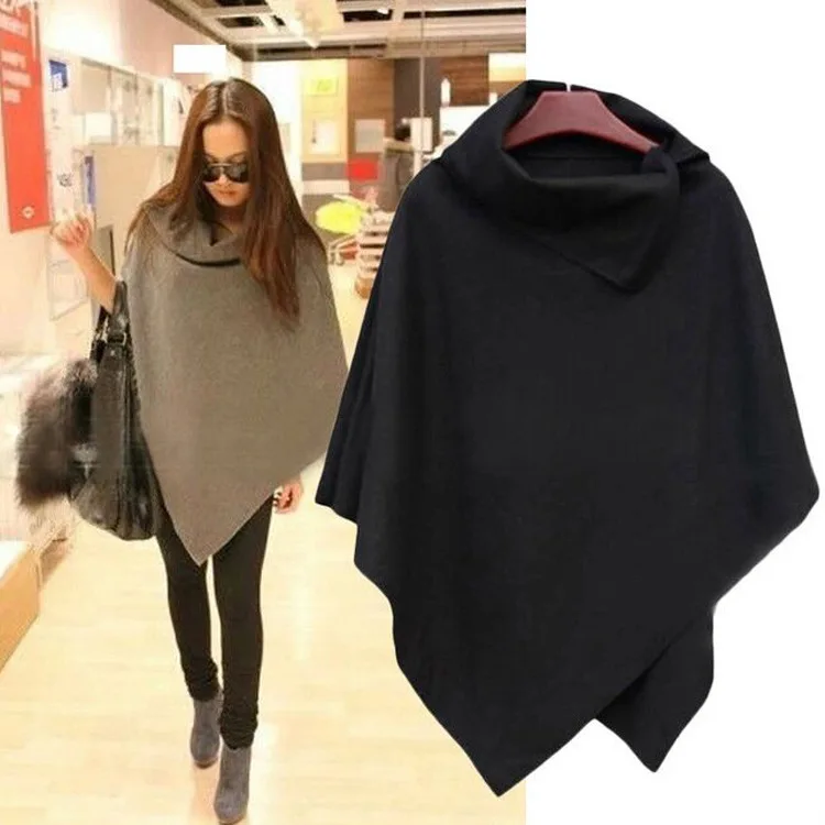 

2018 Women Leisure Split Neck Loose Irregular Hem Coat Cloak