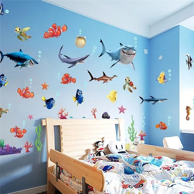 В поисках Немо Акула настенный стикер рыбка креативный морской дизайн Мечта ванная комната настенная наклейка Наклейки Декор ребенок забавный стикер