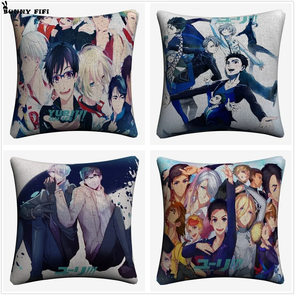 Yuri On Ice аниме персонажи мягкие хлопковые льняные наволочки 45x45 см Классический