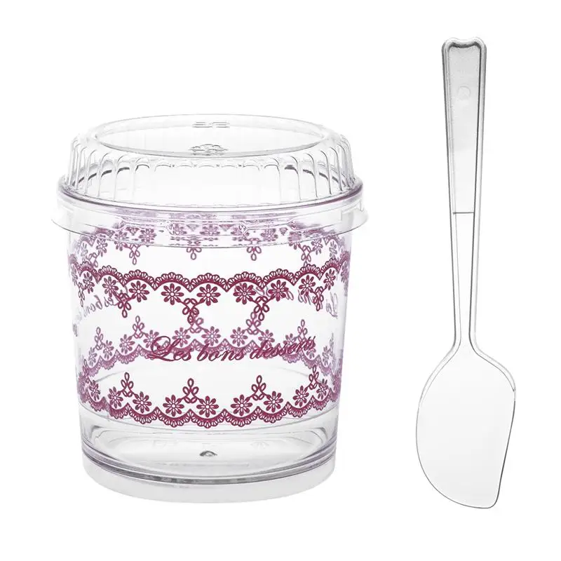 

ROSENICE 120ML Mini Jelly Cup Lid Spoon Sets Dessert Cups Mousse Cups Set for Cake Shop Restaurant Bar
