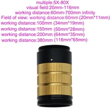 Большое поле зрения высокое рабочее расстояние 25 мм зум C-mount объектив для промышленного видео микроскопа HDMI VGA USB BNC камера