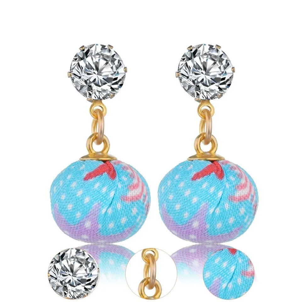 

New Trendy Drop Earrings Rhinestone With Printed Cloth Wrapped Alloy Ball Earrings Trendy Handmade Earings Wedding Jewelry