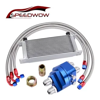 

SPEEDWOW 16ROW 10AN Transmission Oil Cooler Kit+1M/1.2M/1.4M Nylon Stainless Steel Braided Hose Line+Oil Filter Adapter Car Part