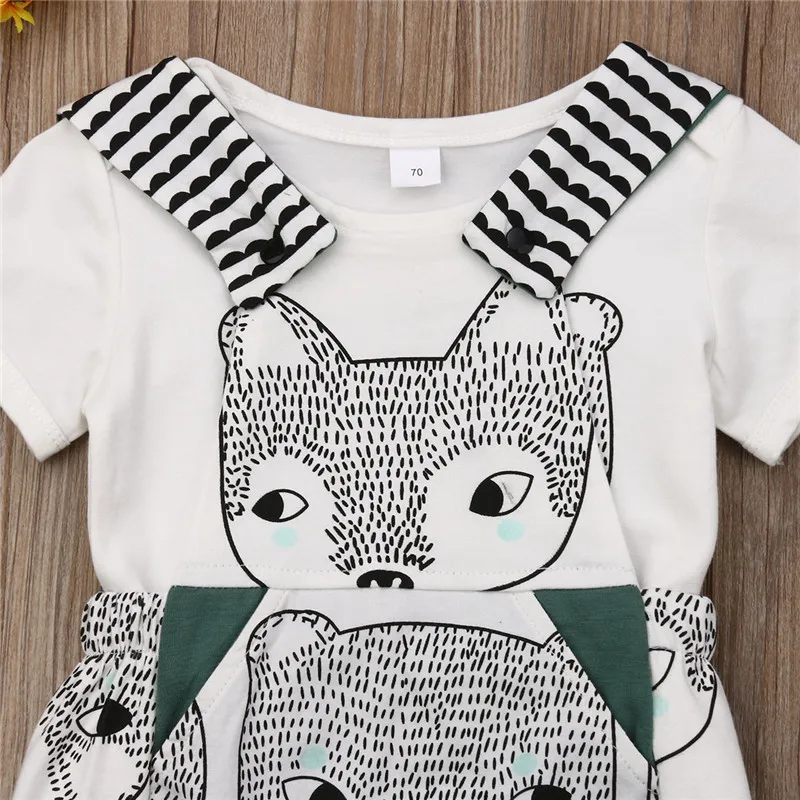 Одежда для новорожденных мальчиков и девочек повседневные футболки с короткими рукавами с геометрическим рисунком и круглым вырезом комбинезоны с принтом животных комплекты для детей из 2 предметов
