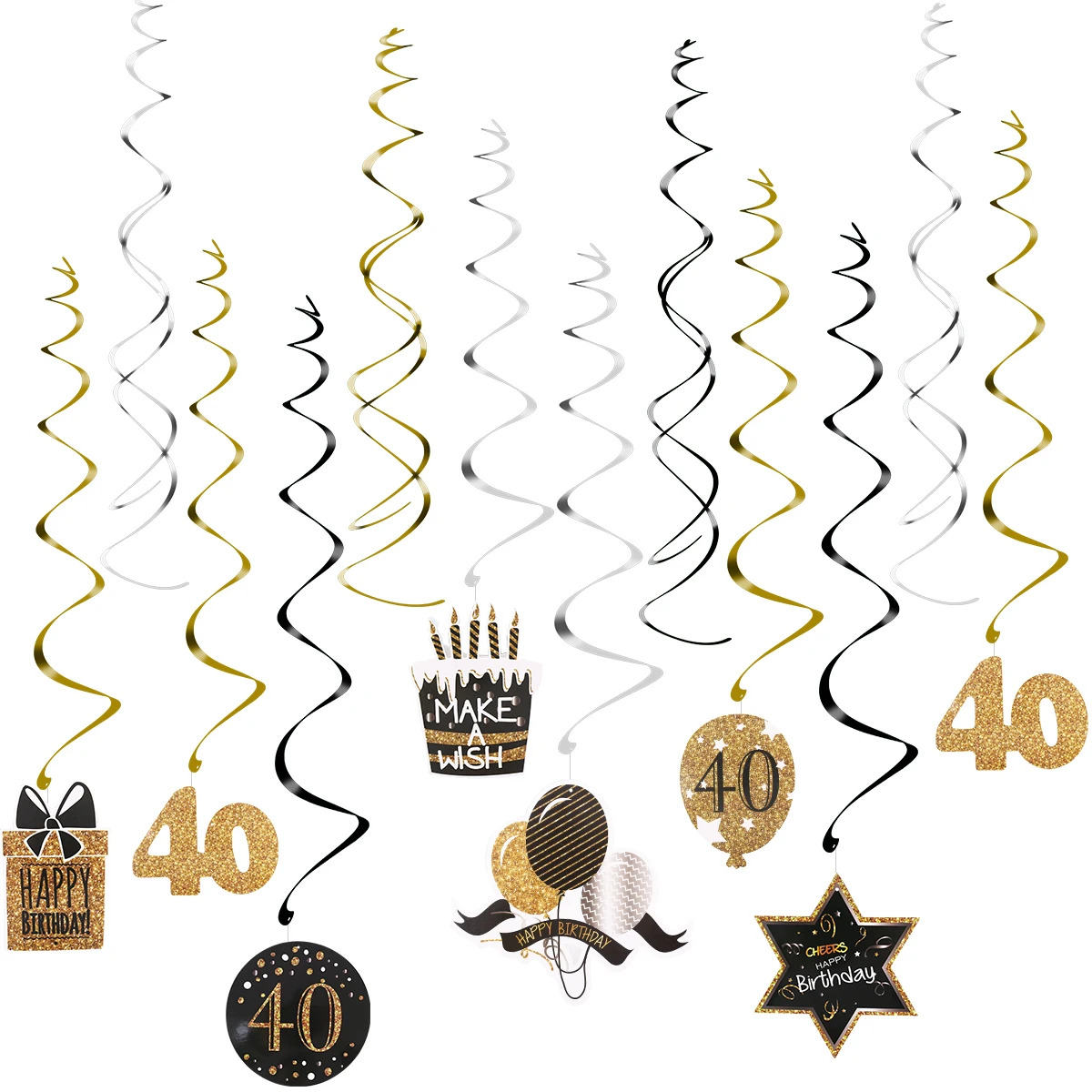 

UNOMOR 40th Birthday Decorations Set Hanging Swirls Ceiling Decor Sparkling Birthday Party Decor