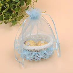 Мини ротанга корзины с органза Сумочка для конфет сумки подарки для гостей пользу подарочные коробки мешок ребенка украшение душевой