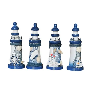 

Lighthouse Decor Mediterranean Ocean Style Fish Net and Shell Hand Painted Beachhouse Nautical Holder Model Decor