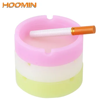 

HOOMIN Cigarette Case Creative Ashtrays Eco-Friendly Round Design Luminous Silicone Portable Anti-scalding Gel Ashtray
