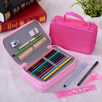 

3 Layers High Capacity Pencil Bag 55-Hole Fabric Stationery Storage Bags Pen Box For Kids Student School Art Supplies Stationery
