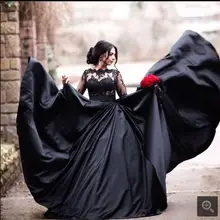 Новые черные готические бальные платья свадебные платья с длинным рукавом с бисером кружева аппликации Дубай не белые свадебные платья на заказ