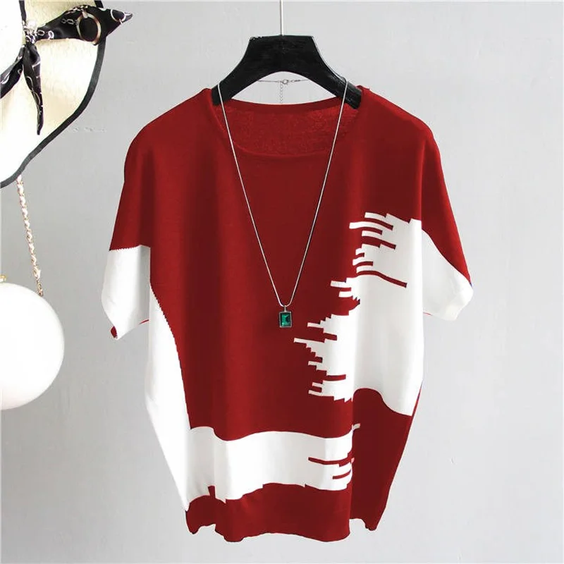Summer Women Sweater Pullover thin Rib Knitted pull femme Tops patchwork o Neck Essential Jumper Short Sleeve - Image 3