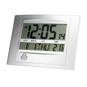 

1pc LCD Thermometer Wall Clock Multipurpose Electronic Temperature Calendar Alarm Bedside Clock Morden for Bedroom Office Decor