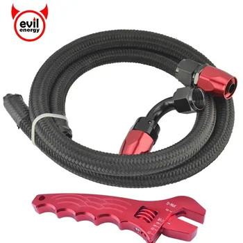 

evil energy AN4 AN6 AN8 AN10 1M Nylon Braided Oil Fuel Hose Line+0/90 Degree Swivel Hose End Fittings With Spanner Oil Cooler