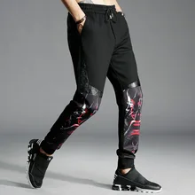 1818 уличные Лоскутные кожаные черные хип-хоп брюки для мужчин для фитнеса с эластичной талией спортивные штаны для мужчин из хлопка в стиле хип-хоп