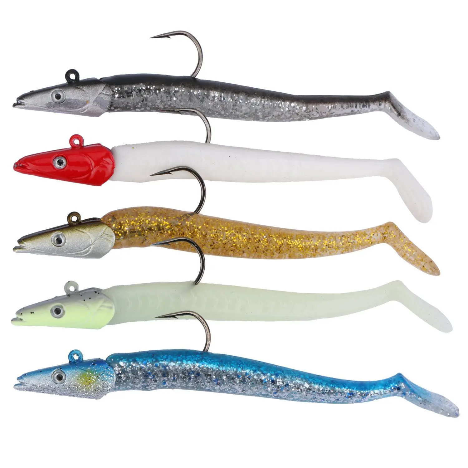 Lead Head Jigs Soft Fishing Lures with Hook Sinking Swimbaits for Saltwater and Freshwater (Pack