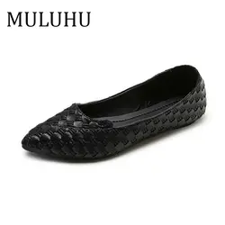 MULUHU/Женская обувь, повседневная обувь на плоской подошве, zapatos mujer, удобные тонкие туфли с острым носком, Женская офисная обувь без шнуровки